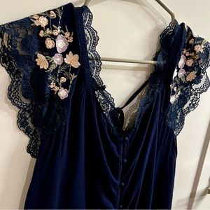 **SOLD** Lace Embroidered Navy Blouse